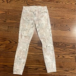 Floral distressed white denim